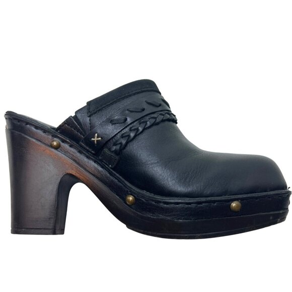 LOBO SOLO Mallorca Women's Mules Clogs Heeled Slip On Studded Black Leather  8 - Picture 1 of 12